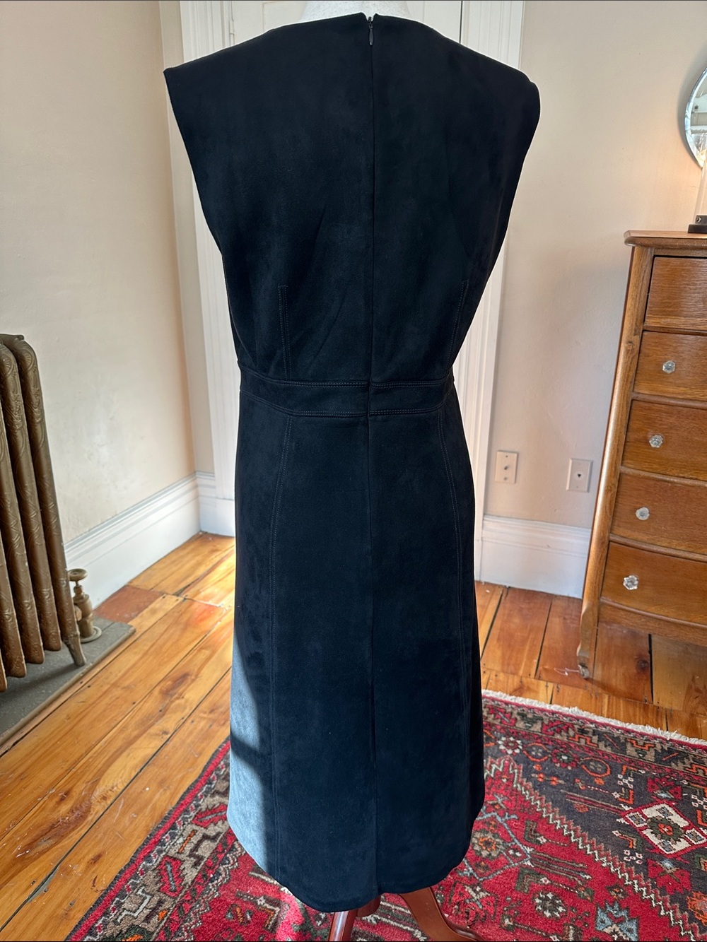 Ann Taylor Black Faux Suede Button-Front A-Line Sleeveless Midi Dress - Picture 9 of 10
